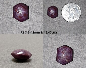 Cabochon Rubis étoilé Naturel - Forme Hexagonale 6 Rayons - Dimensions ~12-21mm - Inde - Neuf