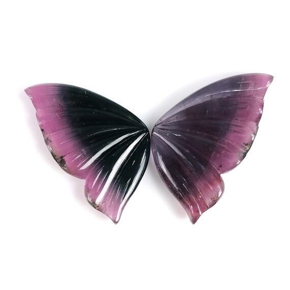 Green  TOURMALINE Gemstone Carving Blue Natural Untreated Unheated Watermelon Pink Tourmaline Hand Carved BUTTERFLY Pair
