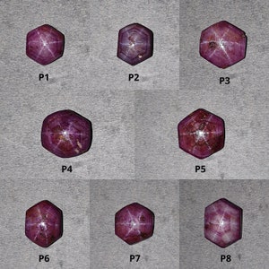 Stjärnrubin ädelsten cabochon: 9ct - 28ct naturlig obehandlad båda sidor 6Ray Johnson stjärnrubin hexagonform 1st för smycken