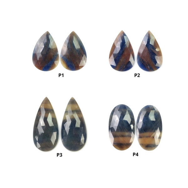 SAPPHIRE (See Video) Gemstone Rose Cut : Natural Untreated Multi Bi-Color Sapphire Pear Shape, Oval Shape Pair