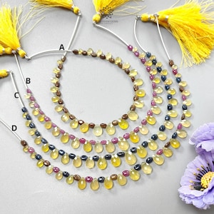 Gelbe Opal Edelstein lose Perlen: Natürliche unbehandelte Multi Saphir, Rubin facettierte Birne, Oval Form Plain Nuggets 1 Strang