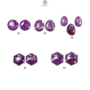 Può includere: Assortimento di pietre preziose viola, tra cui forme rotonde, ovali e esagonali. Le pietre preziose sono disposte in gruppi etichettati come P1, P2, P3, P4 e P5.