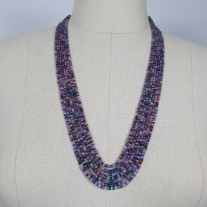 MULTI SAPPHIRE Gemstone NECKLACE : Natural Untreated Sapphire Faceted Shaded Rondelle Checker Cut Beads Necklace 19.2&quot; - 22.2&quot;