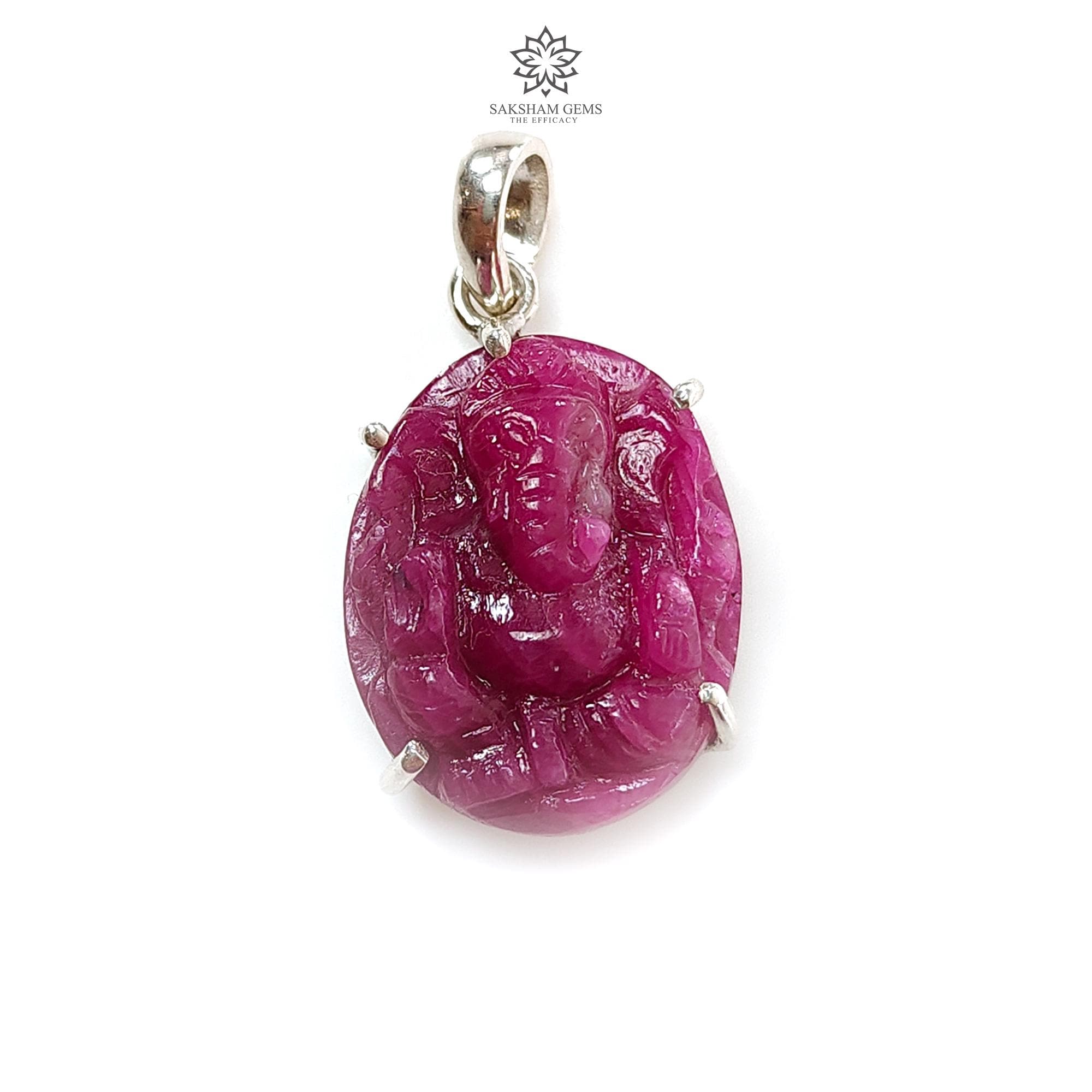 Ruby Ganesha Carving Silver Pendant: 5.97gms Natural