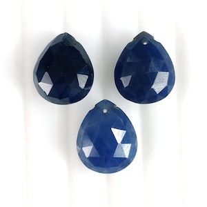 BLUE SAPPHIRE Gemstone Checker Cut : 18.40cts Natural Sapphire Side To Side & Front To Back Drilled Pear Shape 12*10mm 3pcs