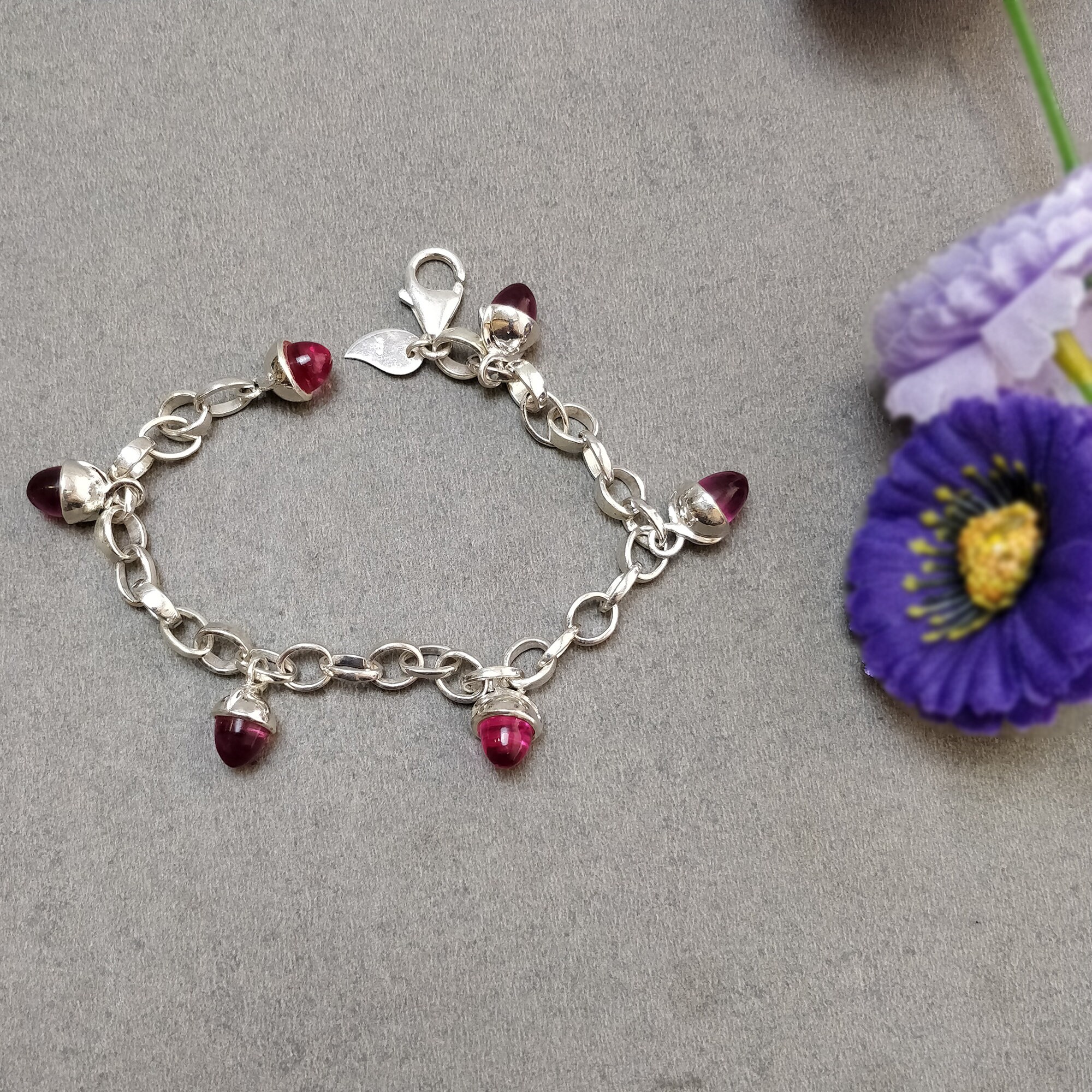 925 Sterling Silver Bracelet : 22.00gm Pink Rhinestone 6