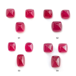 Pinkish Red Ruby Gemstone Cabochon: Natural Glass Filled Sugar Loaf Shape 3pcs Set