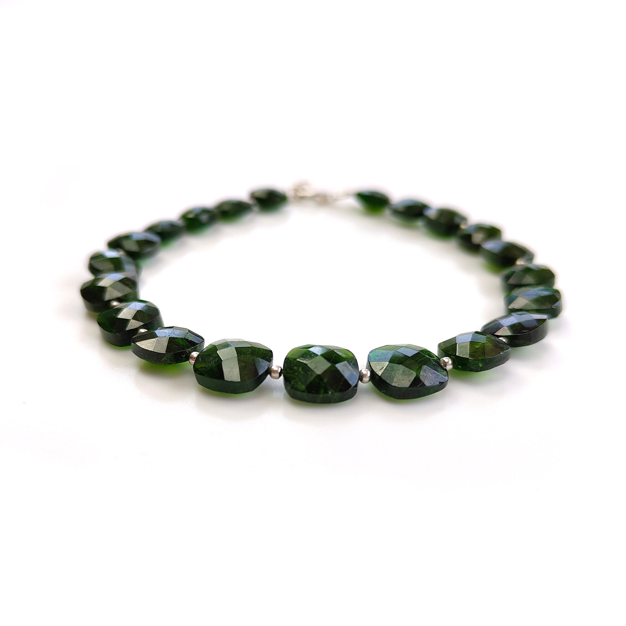 Bracciale con pietra preziosa di diopside cromato, in argento sterling 925, fatto a mano, bracciale con pietra preziosa a forma di cuore, bracciale unisex da indossare durante le feste, regalo per la