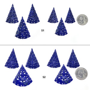 LAPIS LAZULI Gemstone Carving: Natural Untreated Blue Lapis Hand Carved Triangle Shape 37*23mm - 41*27mm 3pcs Set