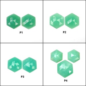 GREEN CHRYSOPRASE Gemstone Rose & Step Cut : Natural Untreated Unheated Chrysoprase Hexagon Shape 16*14mm-20.5*18mm Pair, 3pcs