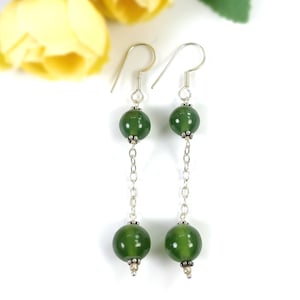 SerPpentine Gemstone 925 Sterling Silver Beaded Earrings: 6.49gms Natural Untreated Drop Dangle Hook Earrings 2.85&quot;