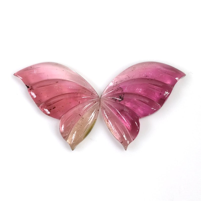 Watermelon TOURMALINE Gemstone Carving 16.95cts Natural Untreated Tourmaline Hand Carved BUTTERFLY 23*13mm Pair