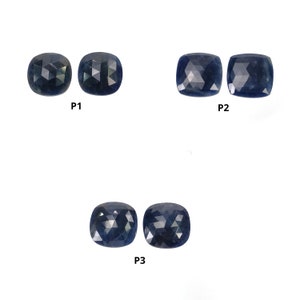 Blue Sapphire Rose Cut Flat Back Slices : Natural Untreated Unheated BLUE Sapphire Cushion Shape Pair