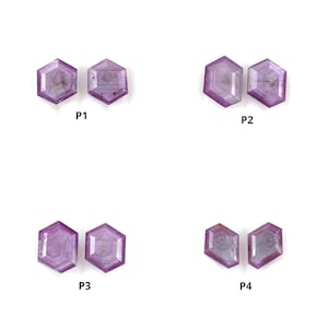 Puede incluir: Cuatro pares de cabujones de piedras preciosas de color púrpura, cada par etiquetado como P1, P2, P3 y P4.