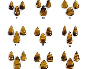 May include: Nine sets of three teardrop-shaped tiger's eye gemstone cabochons in various shades of brown and gold. Each set is labeled S1 through S9.