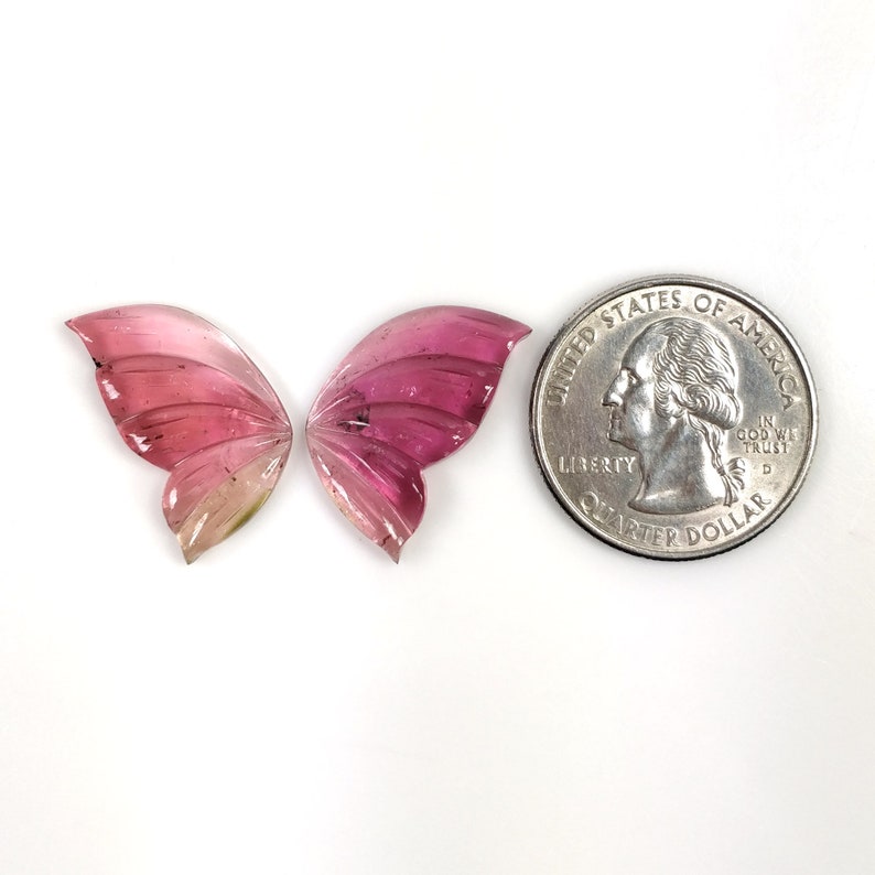 Watermelon TOURMALINE Gemstone Carving 16.95cts Natural Untreated Tourmaline Hand Carved BUTTERFLY 23*13mm Pair