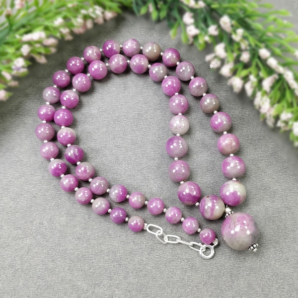 Global RUBY Gemstone NECKLACE: 284.85cts Natural Untreated Bi-Color Zoisite Ruby Balls With 925 Sterling Silver 6.5mm- 15mm 19" (With Video)