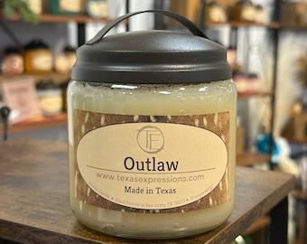 Outlaw Candle | Unique Candle | Made in Texas | Rustic | Funny Gift | Cowboy Cowgirl Gift for Him Gift for Her