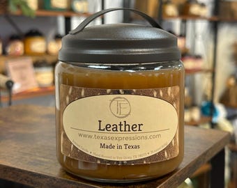 Leather Candle | Unique Candle | Made in Texas | Rustic | 3 year anniversary gift | Cowboy Cowgirl Gift for Him Gift for Her