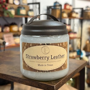 Strawberry Leather Candle | Unique Candle | Made in Texas | Rustic | Funny Gift | Cowboy Cowgirl Gift for Him Gift for Her