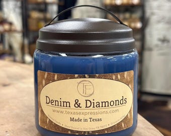 Denim and Diamonds Candle | Unique Candle | Made in Texas | Rustic | Funny Gift | Cowboy Cowgirl Gift for Him Gift for Her