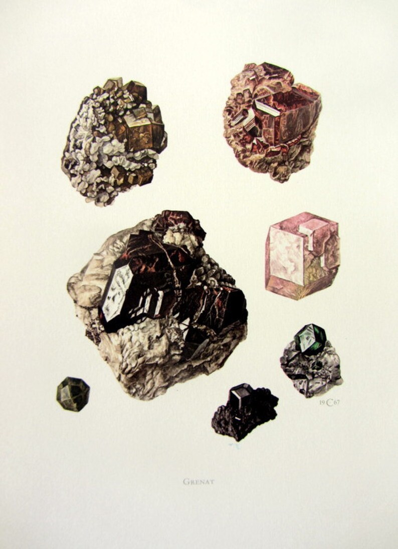 AUGITE MINERAL PRINT vintage lithograph from 1968