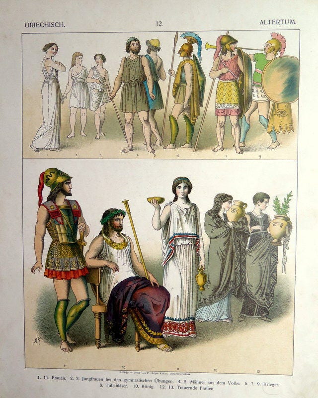 1906 Color print of Greek Costumes original antique clothes | Etsy