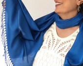 Denim Blue Shawl, True Blue Wedding Shawl, Royal Blue Bridal Wrap, Blue Cotton Bridal Shawl, Bridesmaid Gift, Soft Lightweight Fine Pashmina