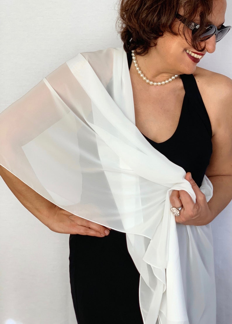 White Wedding Shawl Ivory Chiffon Scarf Eggshell Sheer | Etsy