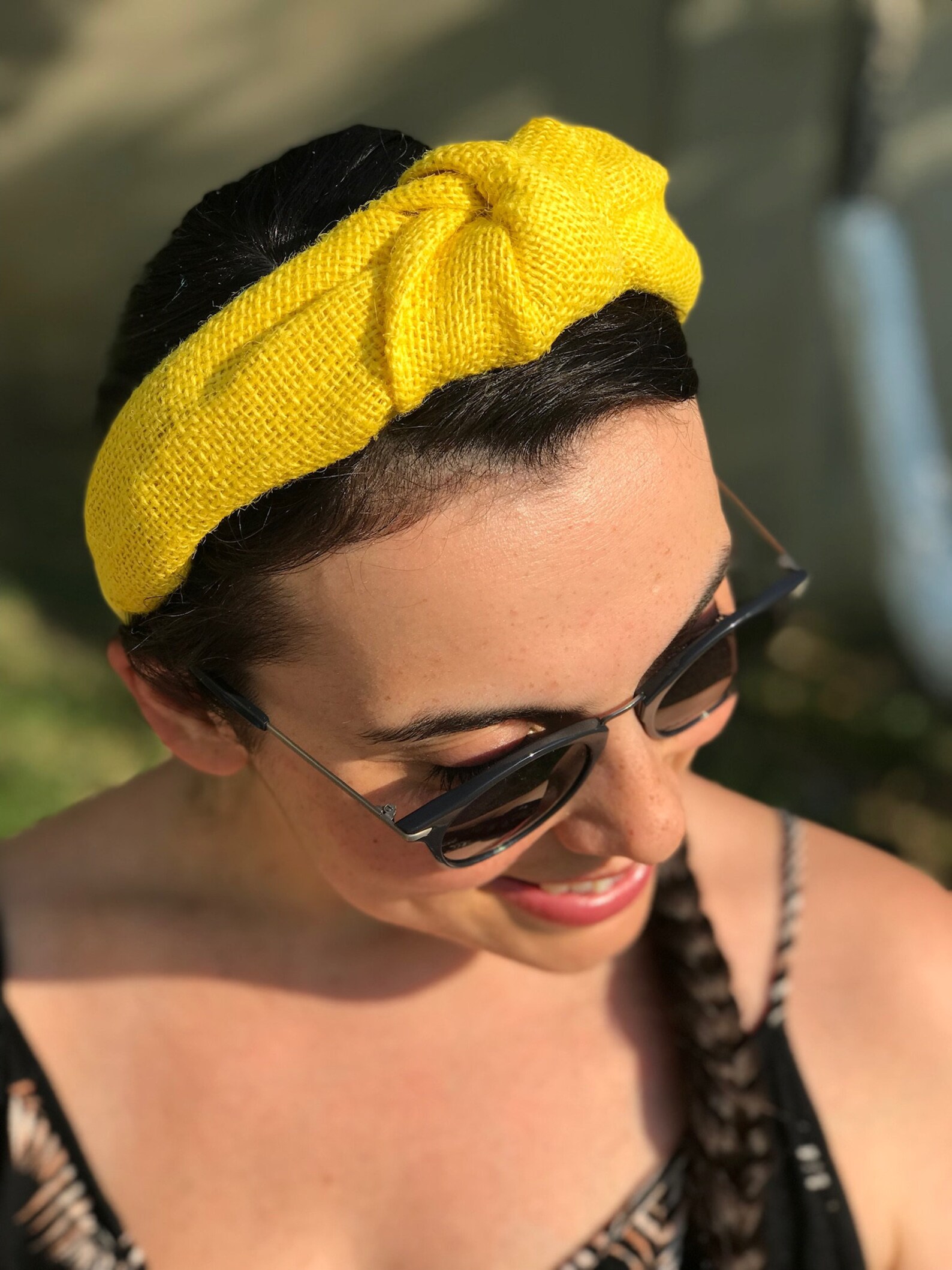 Bright Yellow Padded Headband Top Knot Burlap Hairband Retro Etsy