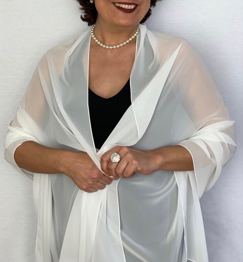 White Wedding Shawl Ivory Chiffon Scarf Eggshell Sheer Etsy