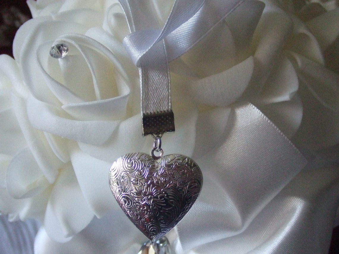 Wedding Bouquet Heart Locket Memory Photo Frame on ribbon with Etsy