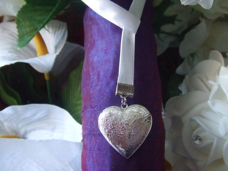 Wedding Bouquet Heart Locket Memory Photo Frame on ribbon with Etsy