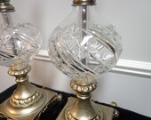 Pair of Waterford Crystal Lamps in Silver Plate Metal, Round Globe Cut Waterford Crystal Lamps with Ornate Silver Metal Base an Top Filigree