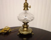 Gorgeous Waterford Crystal Lamp with Ornate Brass Base and Handle 22 quot Tall