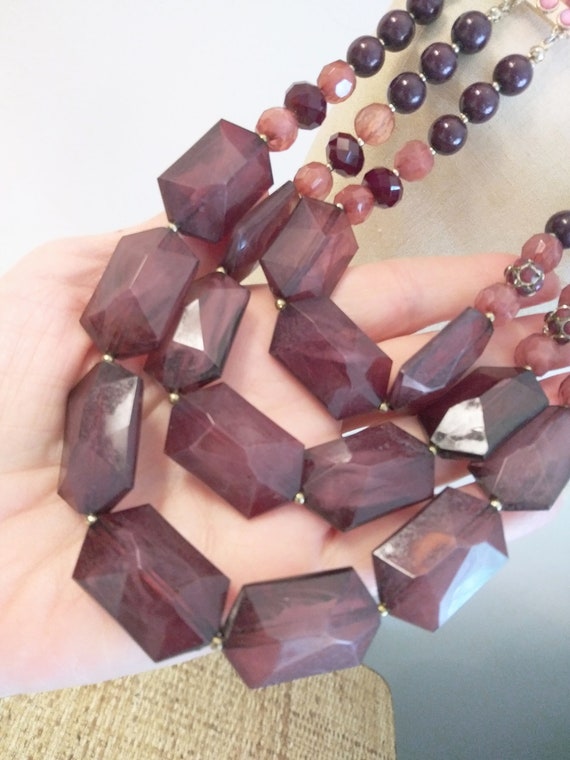 NY purple Lucite Multi Strand Beads Necklace. 24 … - image 6