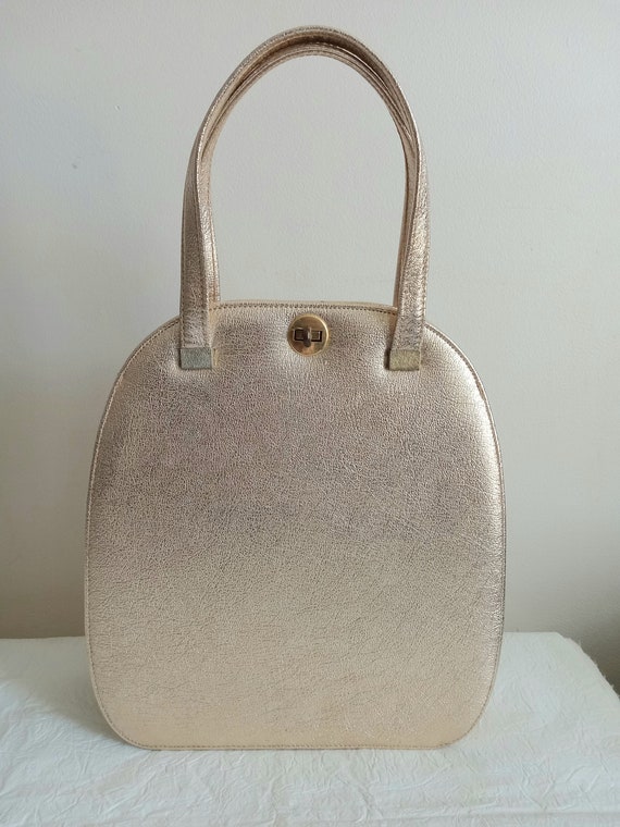 Vintage Large Handbag Gold Metalic Lame Needlepoi… - image 3