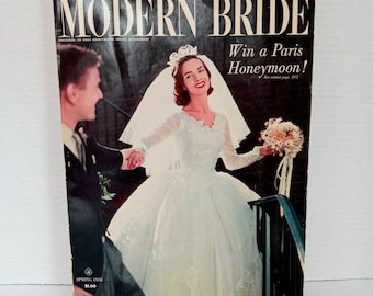 Vintage Modern Bride Magazine Spring 1958: Paris Honeymoon, 50s Fashion