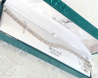 CZ Tennis Bracelet: Silver Plate Micro Pave, Original Box