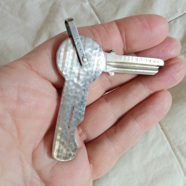 RARE Art Deco Sterling Silver 14 Kt Gold Security Key, Folding Key Pendant, Bold Key Pendant, Sterling Silver Key Early 1900s Security Key