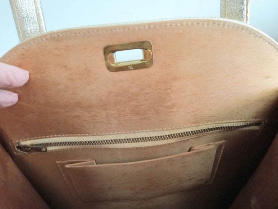 Vintage Large Handbag Gold Metalic Lame Needlepoi… - image 9