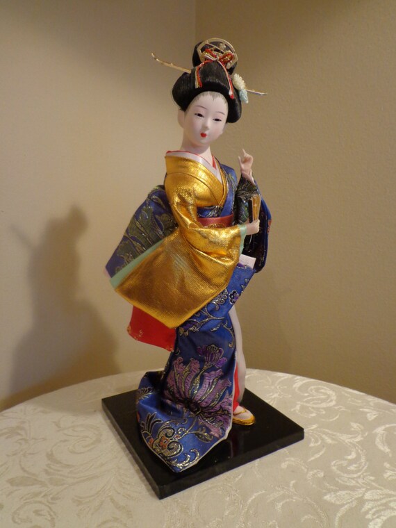 Geisha Girl Dollsparkling Robe Kimono And Fan Hand Painted Etsy