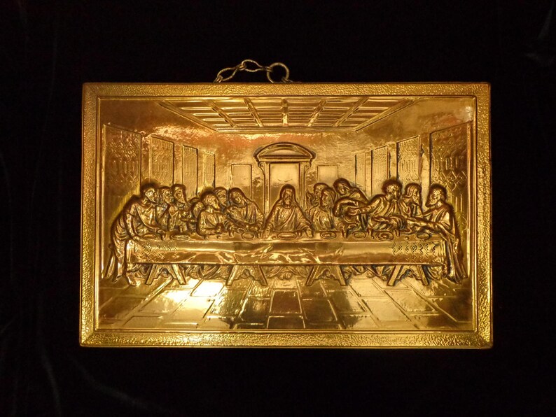 Vintage British Wall Art The Last Supper Hand Made In England By World Gift Brass With Raised Design And Chain