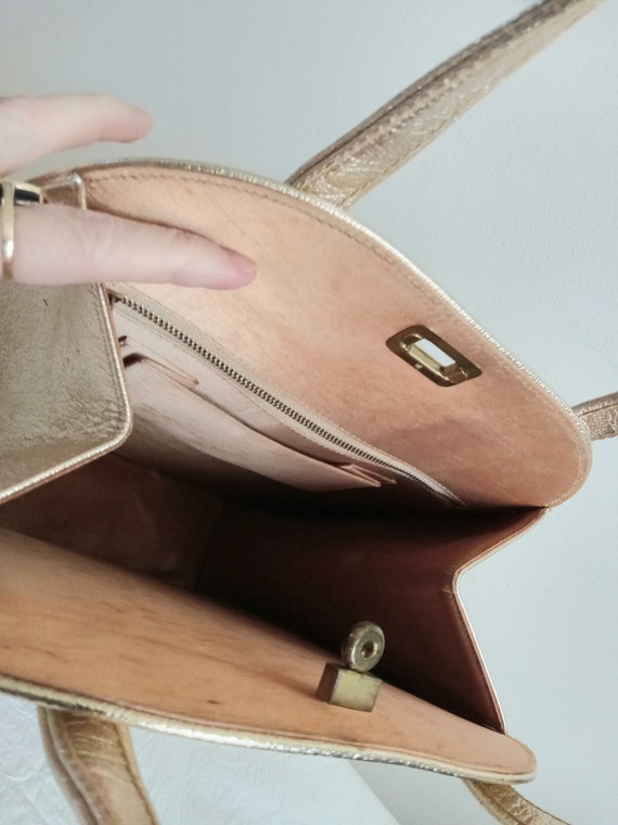 Vintage Large Handbag Gold Metalic Lame Needlepoi… - image 7