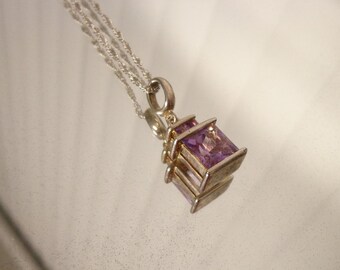 Sterling Silver Amethyst Pendant Necklace 18" Chain