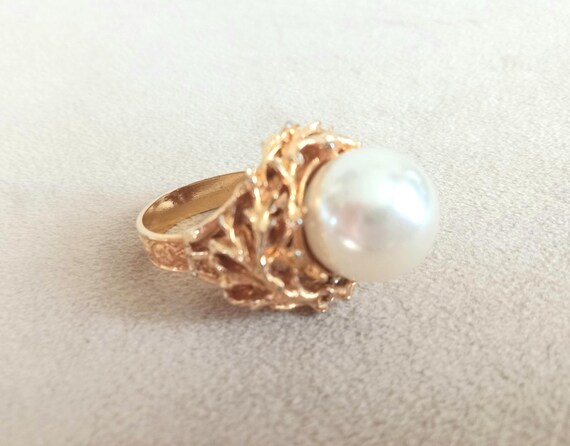 Ornate Gold Tone Statement Ring: Adjustable Faux … - image 3