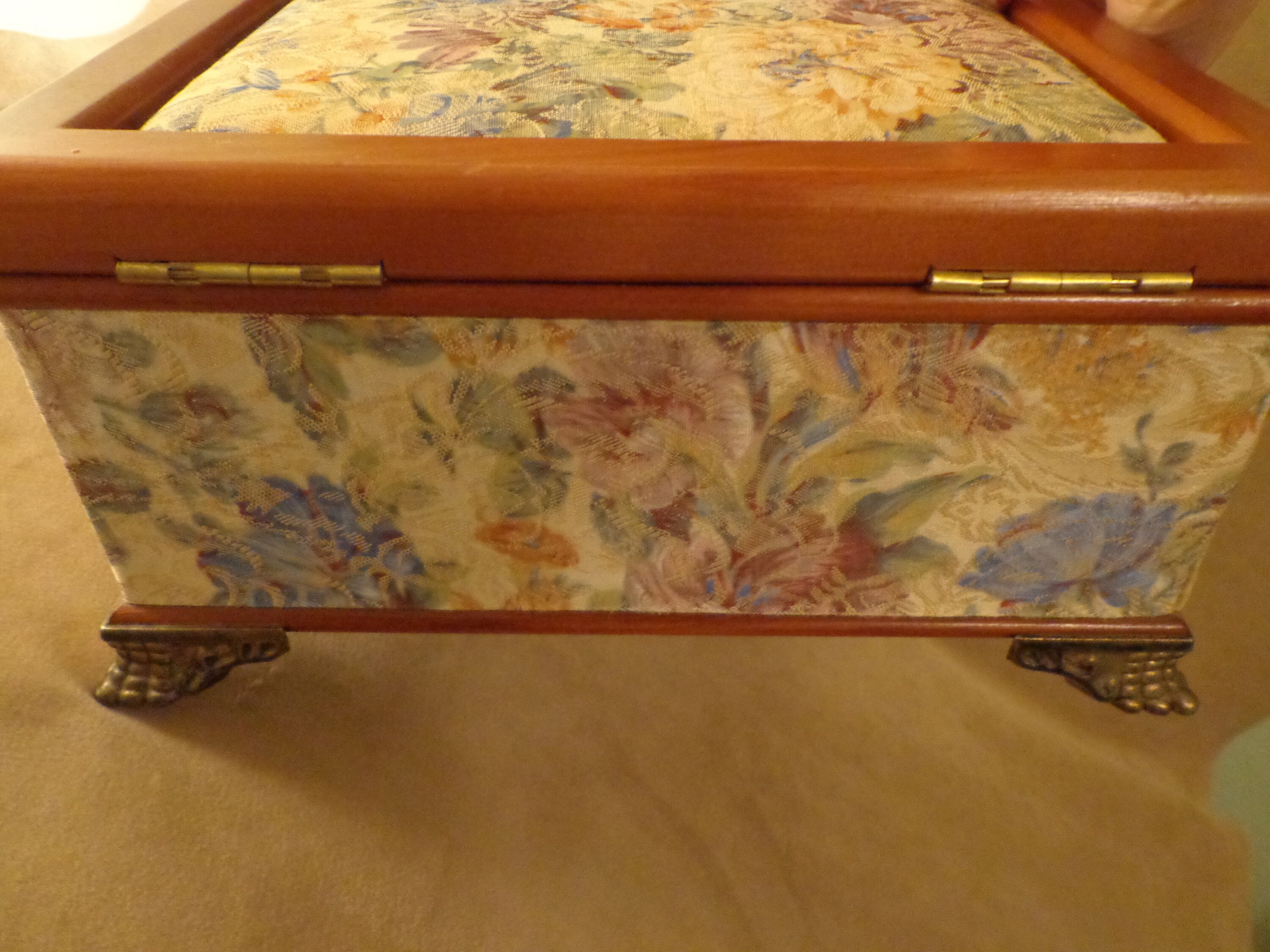 Vintage Brocade Footed Jewelry Box With Gray Velveteen Lining Etsy