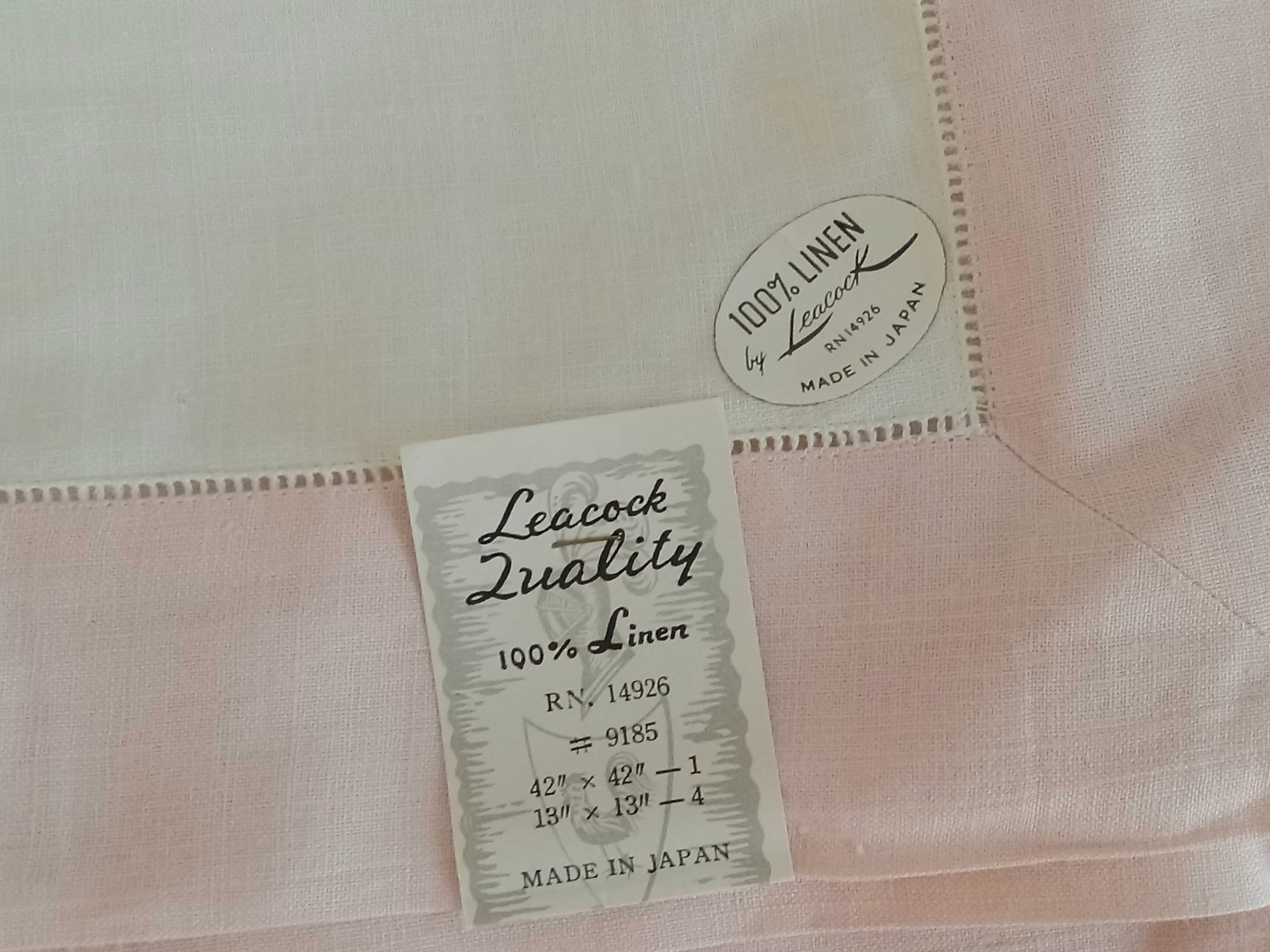 Vintage Leacock Quality 100 Linen Pink Tablecloth napkins Set Made in Japan 50s 60s Square Luncheon Tea Party Tablecloth 42 x
