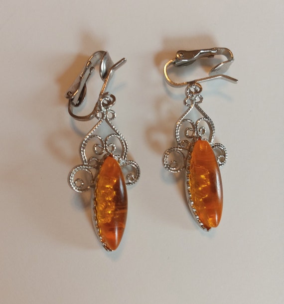 Amber Tone Marquis Dangle Lever Back Earrings Orn… - image 4