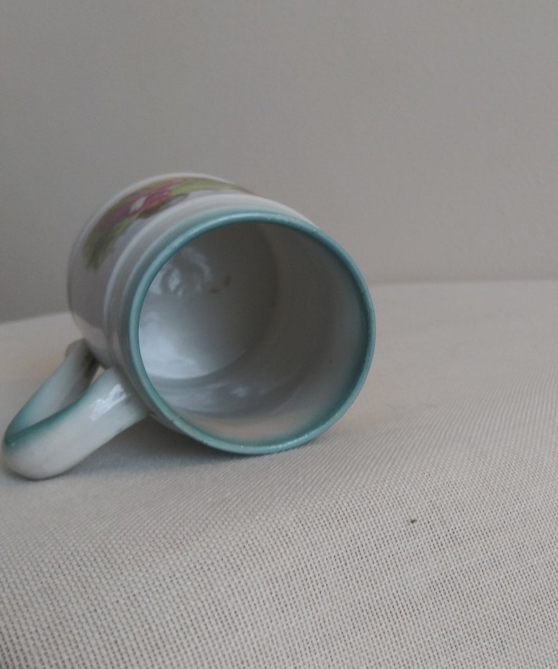 Antique Children/'s Mug Tea Cup Adorable Antique Child/'s Cup Little Girl with Lamb and Turquoise Accents 3 12 Tall